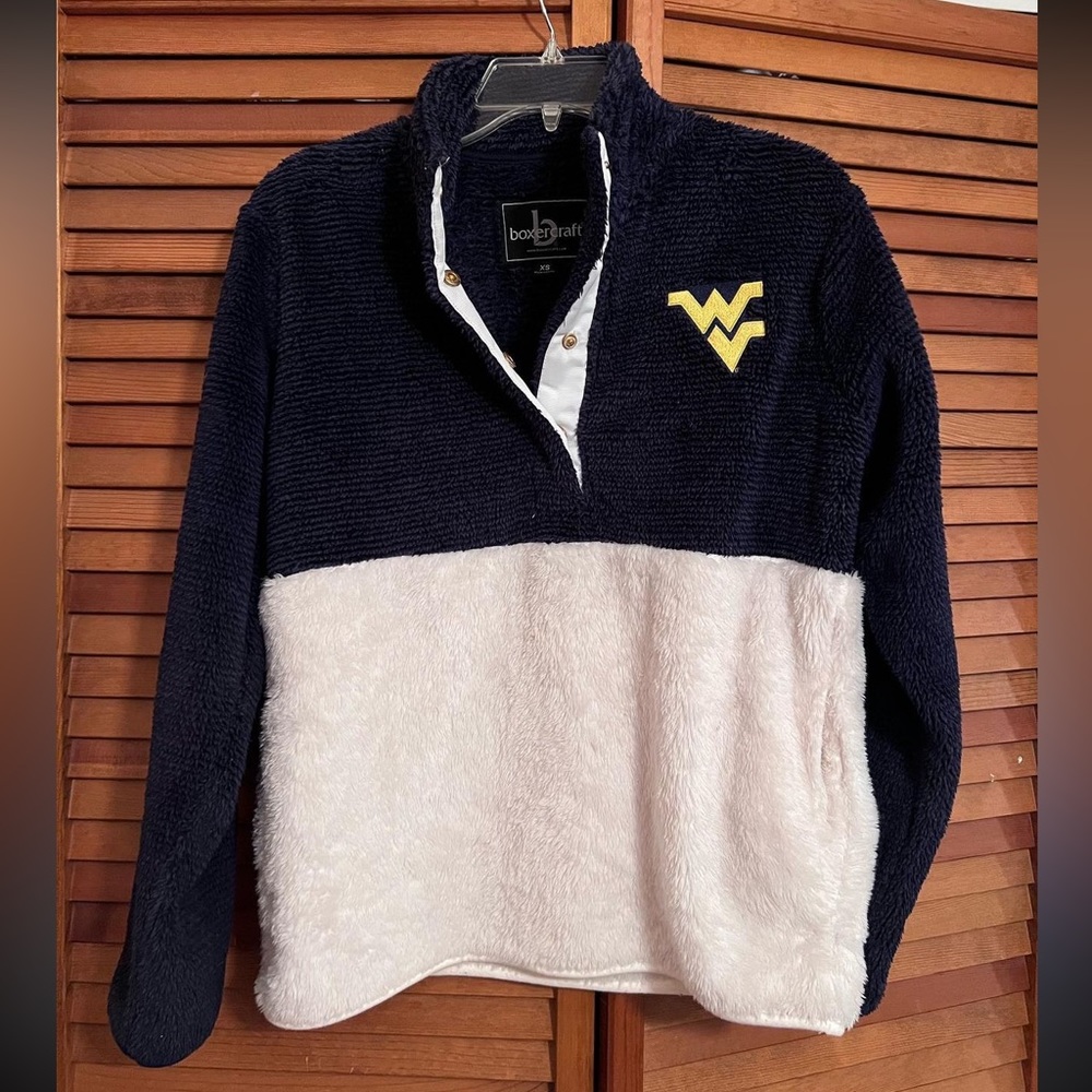 (SOLD) West Virginia University Fuzzy Pullover with Buttons